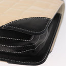 CHANEL Choco Bar Chain Bag Lamb Skin Patent Beige Silver CC Auth yk19599-14