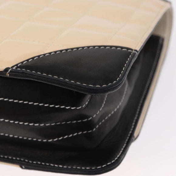 CHANEL Choco Bar Chain Bag Lamb Skin Patent Beige Silver CC Auth yk19599