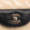 CHANEL Choco Bar Chain Bag Lamb Skin Patent Beige Silver CC Auth yk19599-16