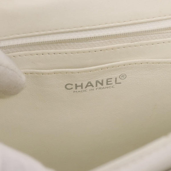 CHANEL Choco Bar Chain Bag Lamb Skin Patent Beige Silver CC Auth yk19599