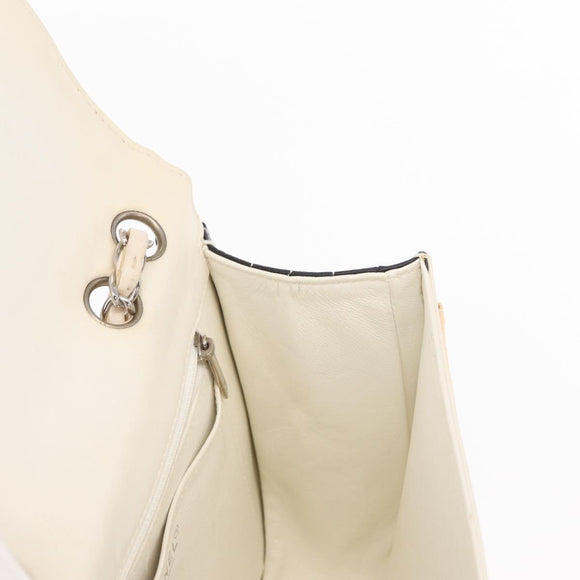 CHANEL Choco Bar Chain Bag Lamb Skin Patent Beige Silver CC Auth yk19599