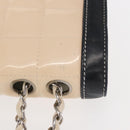 CHANEL Choco Bar Chain Bag Lamb Skin Patent Beige Silver CC Auth yk19599-7