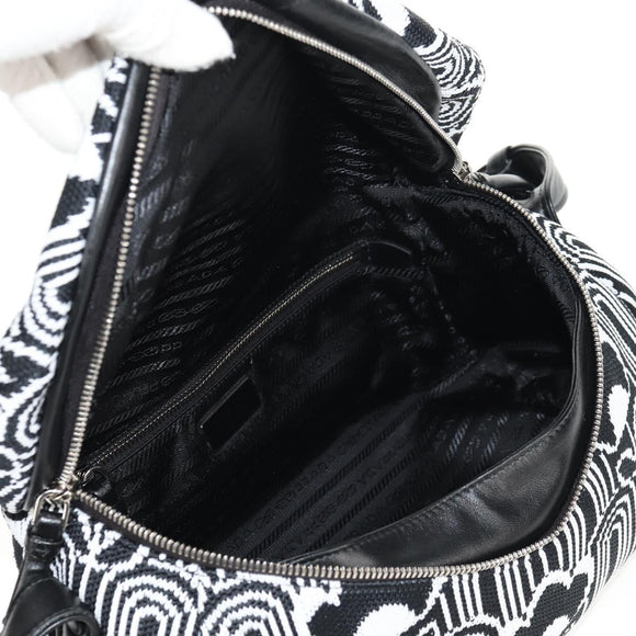 PRADA Signeau Shoulder Bag Canvas Black Silver 1BC165 Auth yk19619M