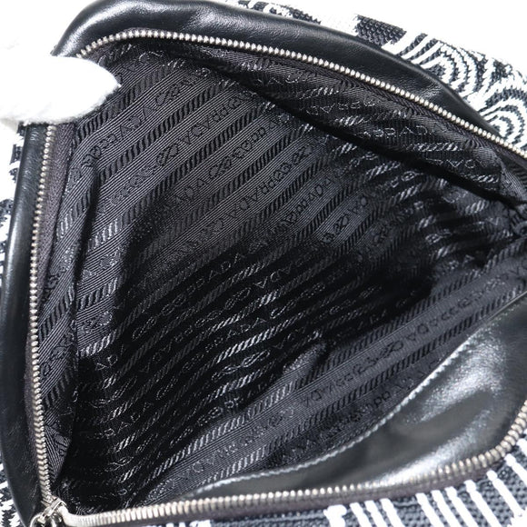 PRADA Signeau Shoulder Bag Canvas Black Silver 1BC165 Auth yk19619M