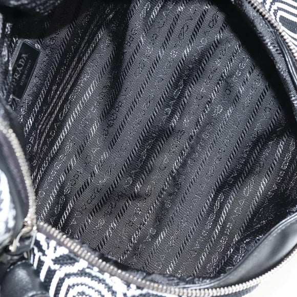 PRADA Signeau Shoulder Bag Canvas Black Silver 1BC165 Auth yk19619M