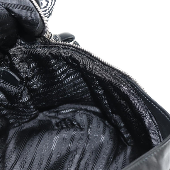 PRADA Signeau Shoulder Bag Canvas Black Silver 1BC165 Auth yk19619M