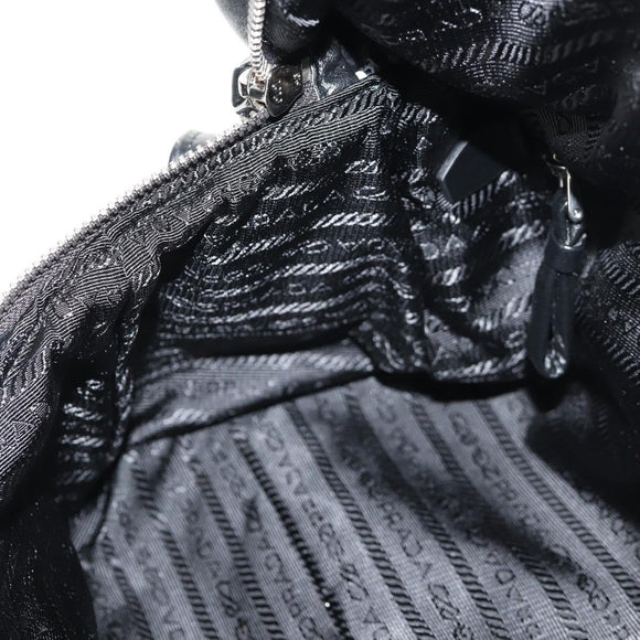 PRADA Signeau Shoulder Bag Canvas Black Silver 1BC165 Auth yk19619M