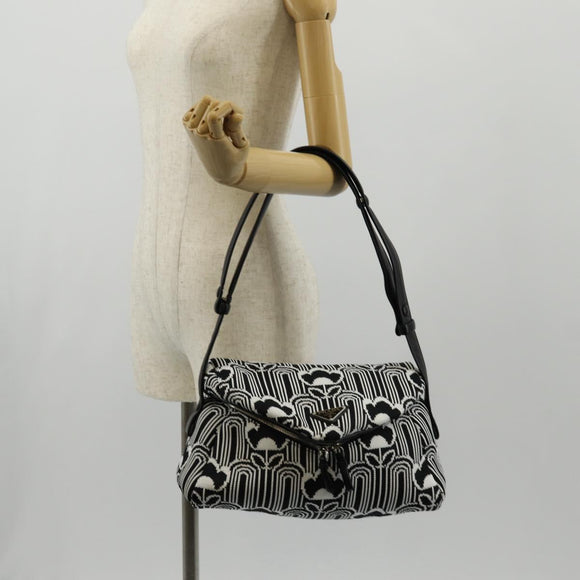 PRADA Signeau Shoulder Bag Canvas Black Silver 1BC165 Auth yk19619M