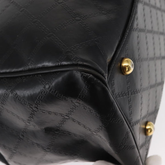 VERSACE Hand Bag Leather Yellow Black Auth yk19622