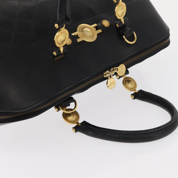 VERSACE Hand Bag Leather Yellow Black Auth yk19622