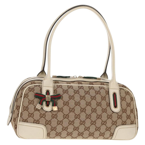 GUCCI Pretty GG Canvas Web Sherry Line Hand Bag Beige Gold 161720 Auth yk19624V