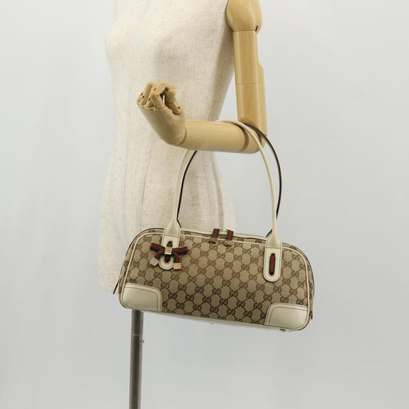 GUCCI Pretty GG Canvas Web Sherry Line Hand Bag Beige Gold 161720 Auth yk19624V