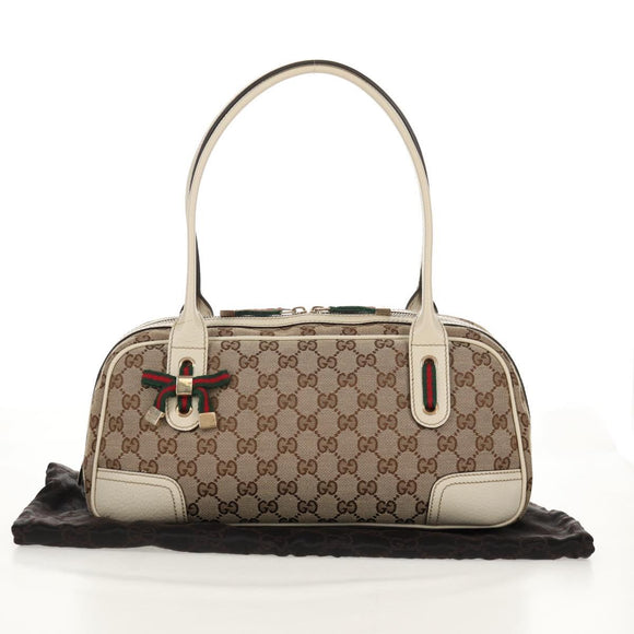 GUCCI Pretty GG Canvas Web Sherry Line Hand Bag Beige Gold 161720 Auth yk19624V