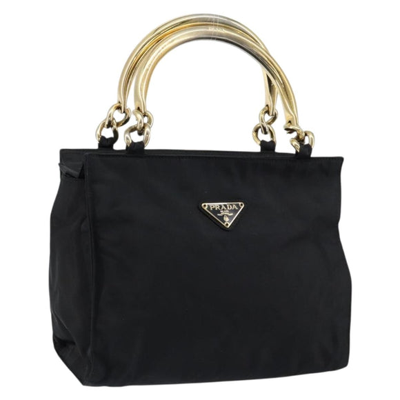 PRADA Hand Bag Nylon Black Gold Auth yk19626