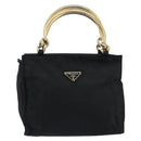 PRADA Hand Bag Nylon Black Gold Auth yk19626-13