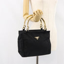 PRADA Hand Bag Nylon Black Gold Auth yk19626-23