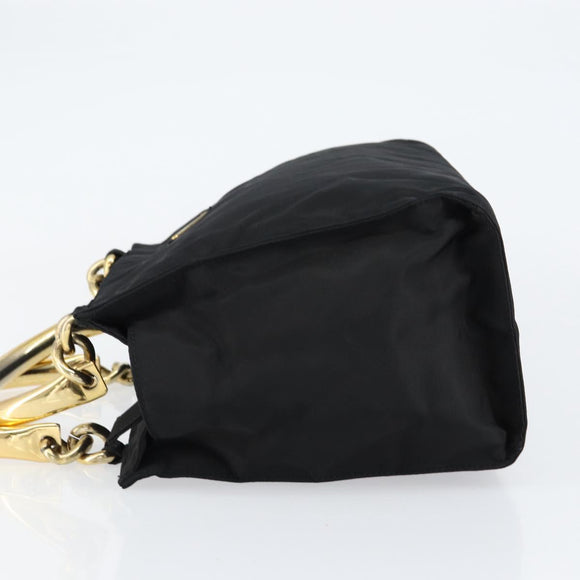 PRADA Hand Bag Nylon Black Gold Auth yk19626