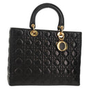 Christian Dior Canage Hand Bag Lamb Skin Black Gold Auth yk19627V-1