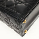 Christian Dior Canage Hand Bag Lamb Skin Black Gold Auth yk19627V-10