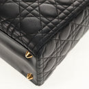 Christian Dior Canage Hand Bag Lamb Skin Black Gold Auth yk19627V-13