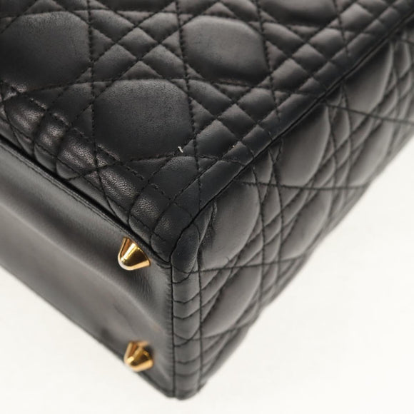 Christian Dior Canage Hand Bag Lamb Skin Black Gold Auth yk19627V