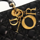 Christian Dior Canage Hand Bag Lamb Skin Black Gold Auth yk19627V-14