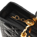 Christian Dior Canage Hand Bag Lamb Skin Black Gold Auth yk19627V-15