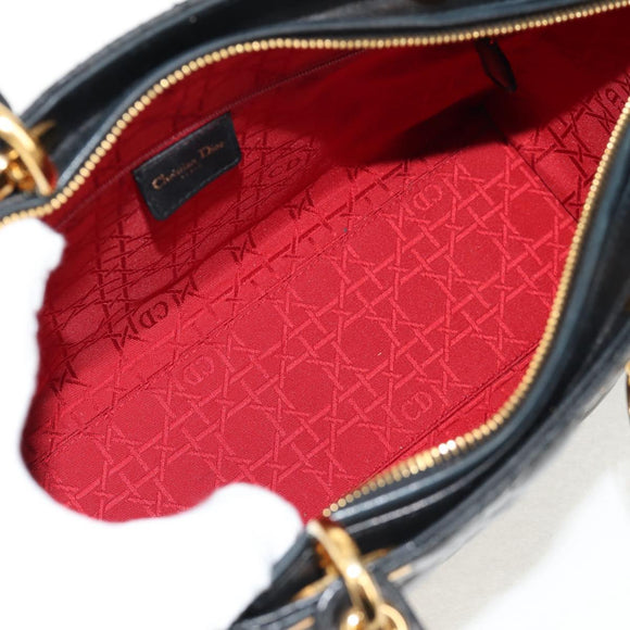 Christian Dior Canage Hand Bag Lamb Skin Black Gold Auth yk19627V