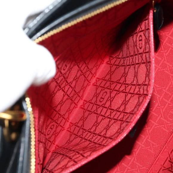 Christian Dior Canage Hand Bag Lamb Skin Black Gold Auth yk19627V