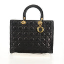 Christian Dior Canage Hand Bag Lamb Skin Black Gold Auth yk19627V-25