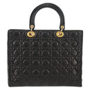 Christian Dior Canage Hand Bag Lamb Skin Black Gold Auth yk19627V-3
