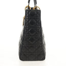 Christian Dior Canage Hand Bag Lamb Skin Black Gold Auth yk19627V-4