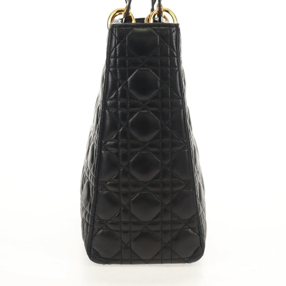 Christian Dior Canage Hand Bag Lamb Skin Black Gold Auth yk19627V