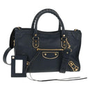 BALENCIAGA Metallic Edge City Hand Bag Leather Navy Gold 432831 Auth yk19642M-1