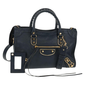 BALENCIAGA Metallic Edge City Hand Bag Leather Navy Gold 432831 Auth yk19642M