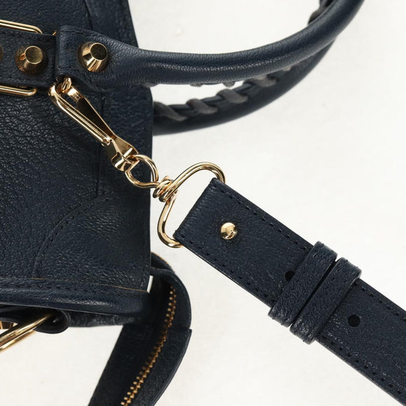 BALENCIAGA Metallic Edge City Hand Bag Leather Navy Gold 432831 Auth yk19642M