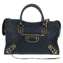 BALENCIAGA Metallic Edge City Hand Bag Leather Navy Gold 432831 Auth yk19642M-13