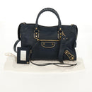 BALENCIAGA Metallic Edge City Hand Bag Leather Navy Gold 432831 Auth yk19642M-12