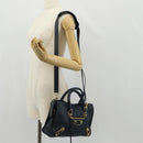 BALENCIAGA Metallic Edge City Hand Bag Leather Navy Gold 432831 Auth yk19642M-29