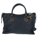 BALENCIAGA Metallic Edge City Hand Bag Leather Navy Gold 432831 Auth yk19642M-2