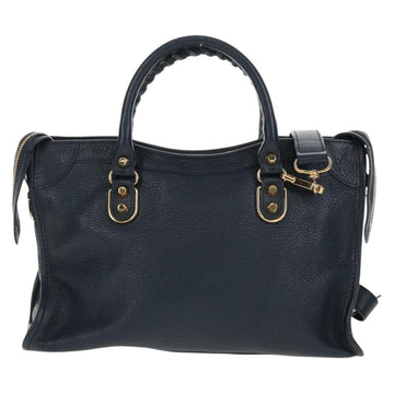 BALENCIAGA Metallic Edge City Hand Bag Leather Navy Gold 432831 Auth yk19642M - 0