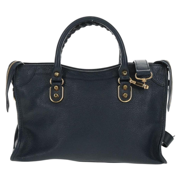 BALENCIAGA Metallic Edge City Hand Bag Leather Navy Gold 432831 Auth yk19642M