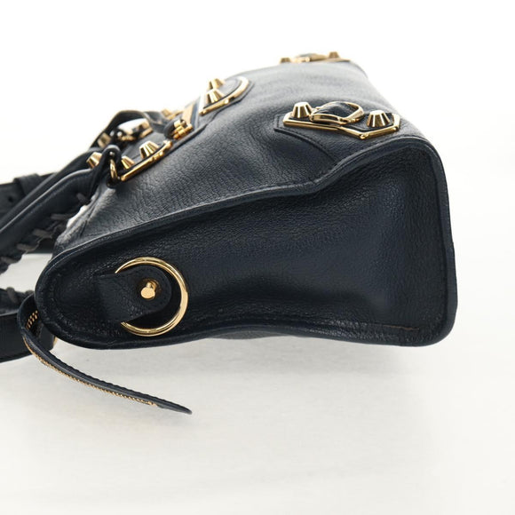 BALENCIAGA Metallic Edge City Hand Bag Leather Navy Gold 432831 Auth yk19642M