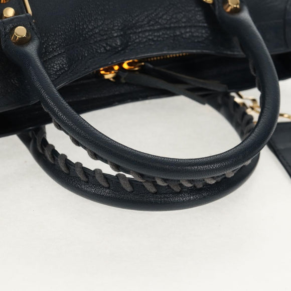 BALENCIAGA Metallic Edge City Hand Bag Leather Navy Gold 432831 Auth yk19642M