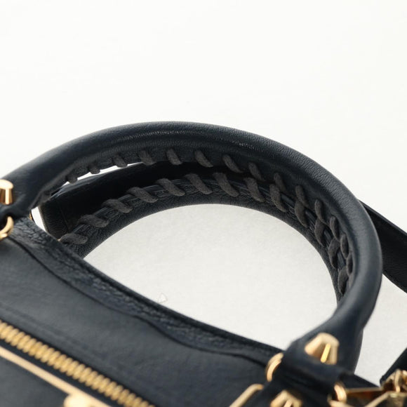 BALENCIAGA Metallic Edge City Hand Bag Leather Navy Gold 432831 Auth yk19642M