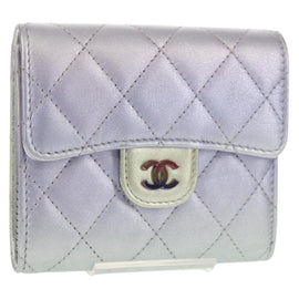 CHANEL Matelasse Gradient Compact Wallet Lamb Skin Purple CC Auth yk19643M - 0