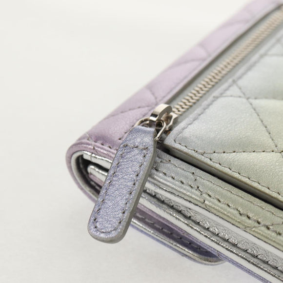 CHANEL Matelasse Gradient Compact Wallet Lamb Skin Purple CC Auth yk19643M