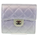 CHANEL Matelasse Gradient Compact Wallet Lamb Skin Purple CC Auth yk19643M-3