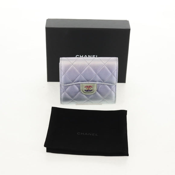 CHANEL Matelasse Gradient Compact Wallet Lamb Skin Purple CC Auth yk19643M
