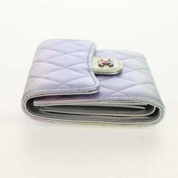 CHANEL Matelasse Gradient Compact Wallet Lamb Skin Purple CC Auth yk19643M